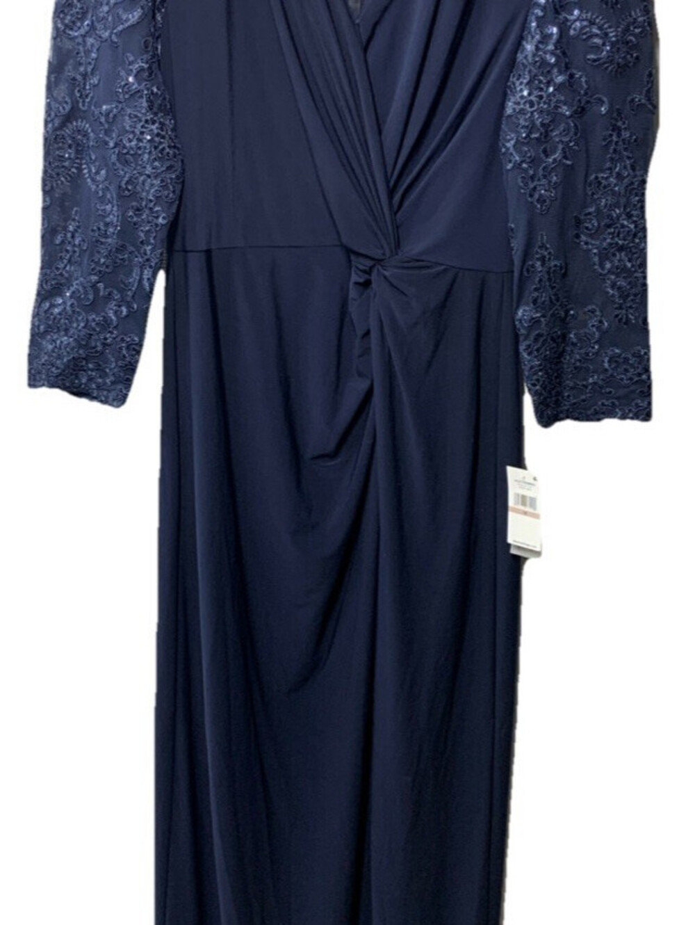 Alex Evenings Long Stretchy 3/4 Sleeve Knot Front Column Dress V-neck Size 12